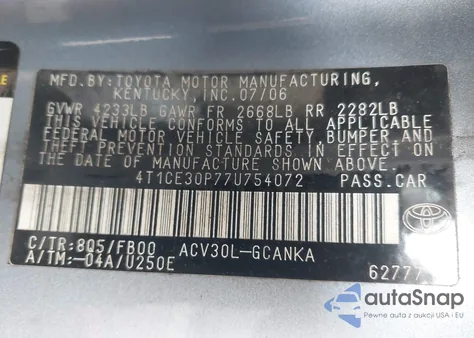 2007 Toyota Camry Solara Se из США, поврежденный, VIN 4T1CE30P77U754072